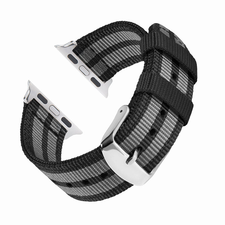 Apple Watch Nylon Watch Band in Black and Gray (James Bond)/Stainless – reverse side