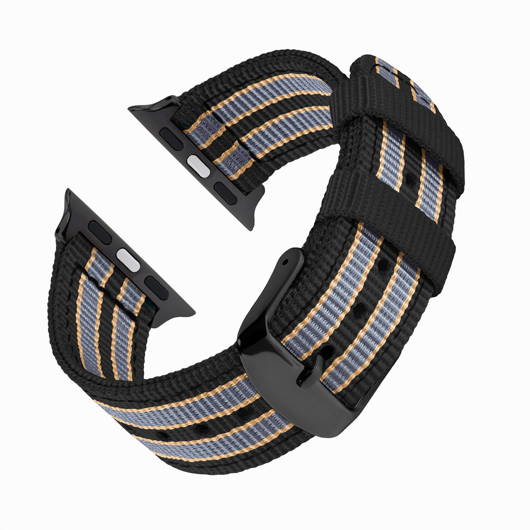 Apple Watch Nylon Watch Band in Black, Gray, Gold/Black – reverse side