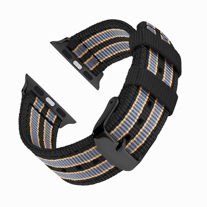 Apple Watch Nylon Watch Band in Black, Gray, Gold/Black – reverse side