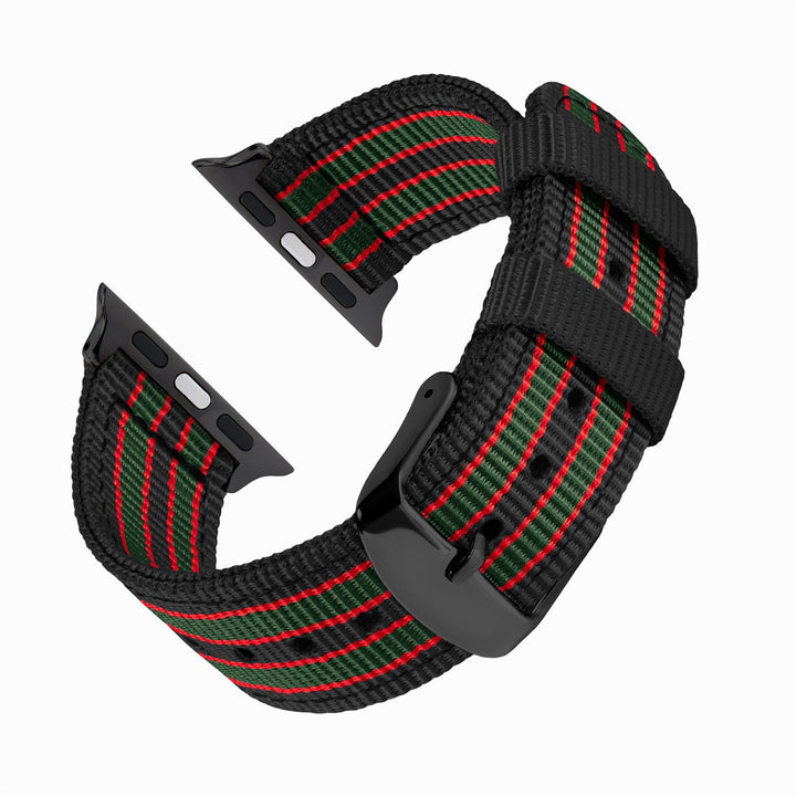 Apple Watch Nylon Watch Band in Black, Red, Green/Black – reverse side