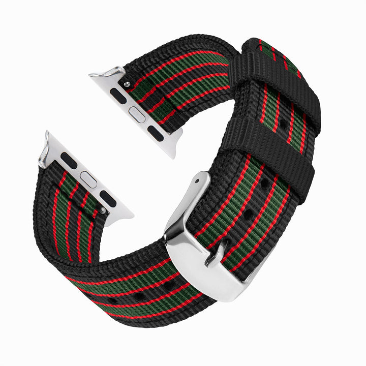 Apple Watch Nylon Watch Band in Black, Red, Green/Stainless – reverse side