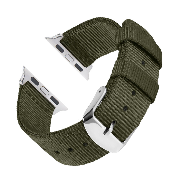 Apple Watch Nylon Watch Band in Olive/Stainless – reverse side