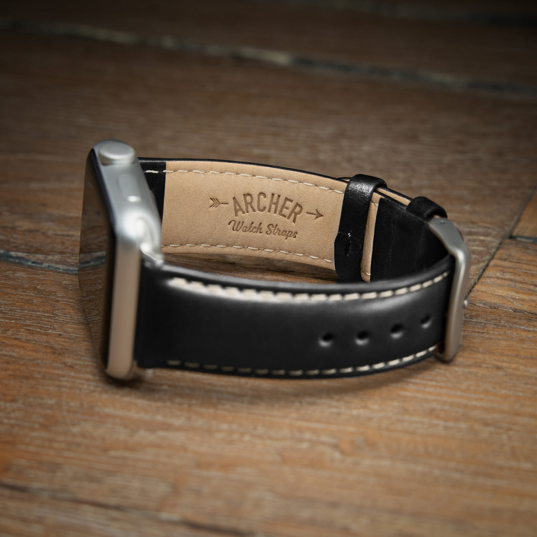 Apple Watch Leather Watch Band - Black/Natural/Silver Aluminum