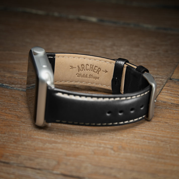 Apple Watch Leather Watch Band - Black/Natural/Silver Aluminum