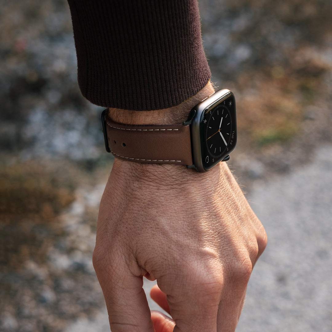 Apple Watch Leather Watch Band - Dark Chestnut/Natural/Space Gray