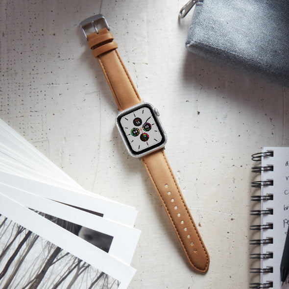 Apple Watch Leather - Camel Tan/Matched/Silver Aluminum