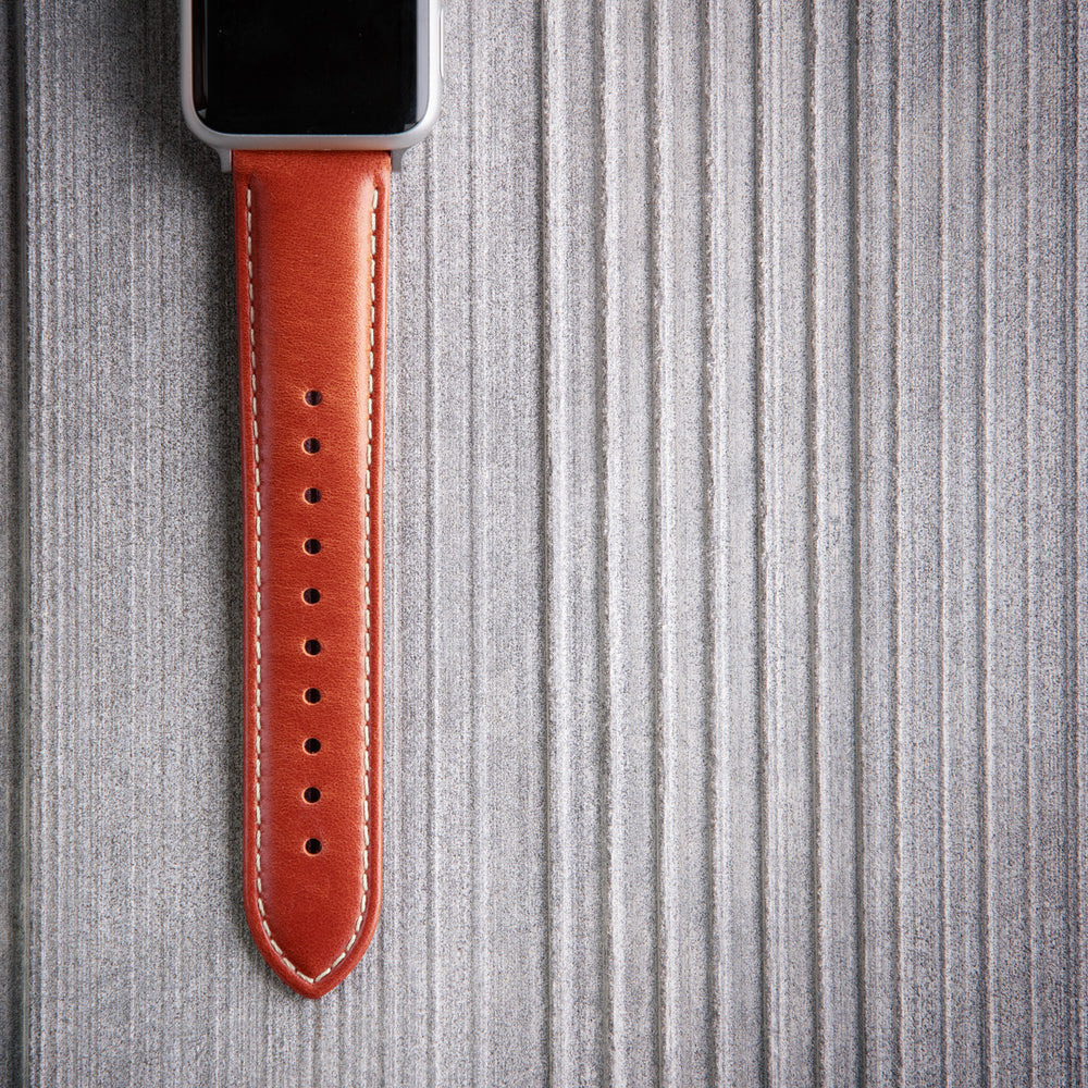 Apple Watch Leather Watch Band - Cognac/Natural/Silver Aluminum – lifestyle photo