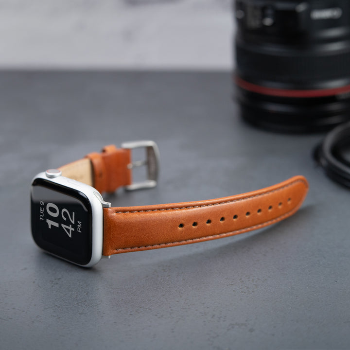 Apple Watch Leather Watch Band - Cognac/Matched/Silver Aluminum
