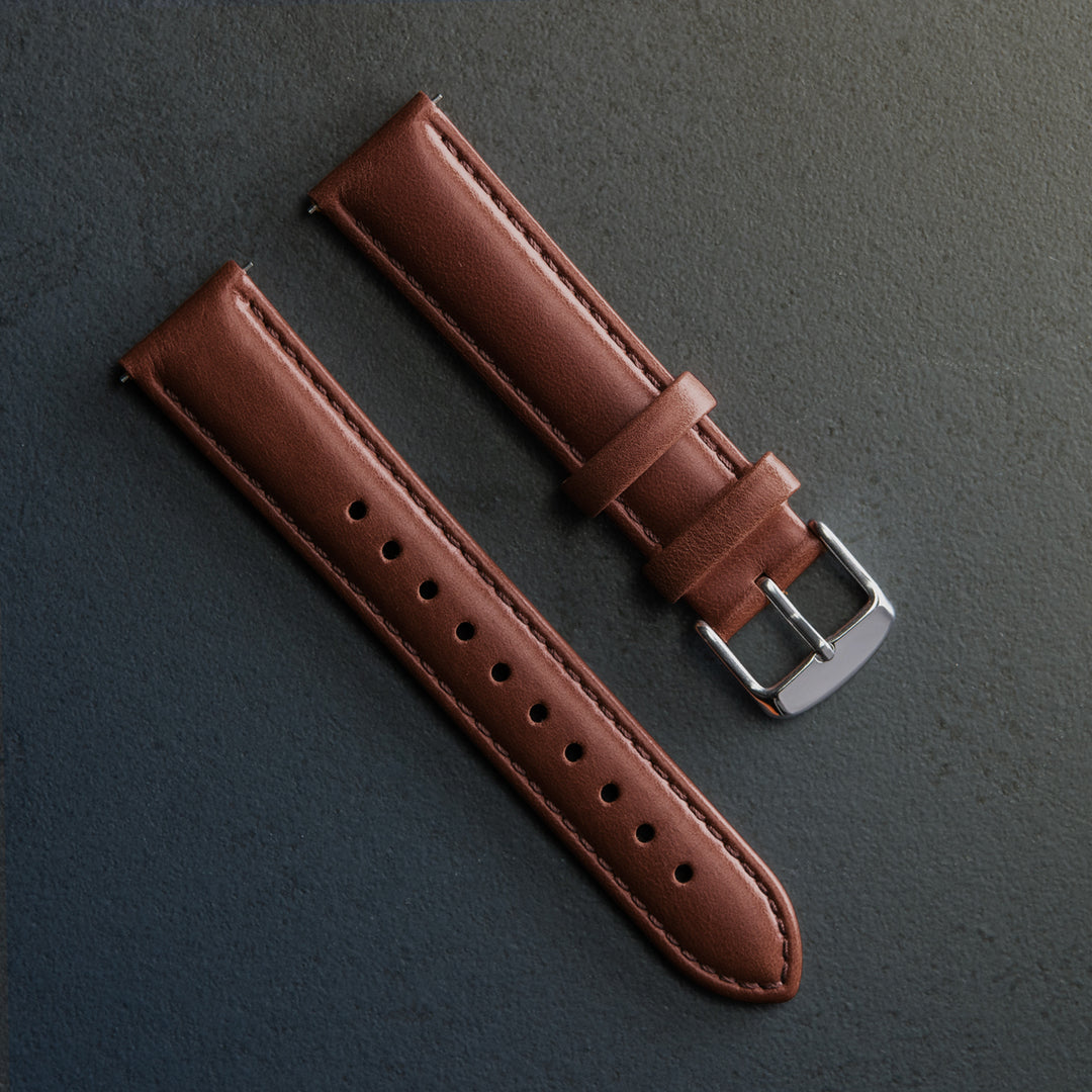 Quick Release Leather Watch Band - Mahogany/Matched