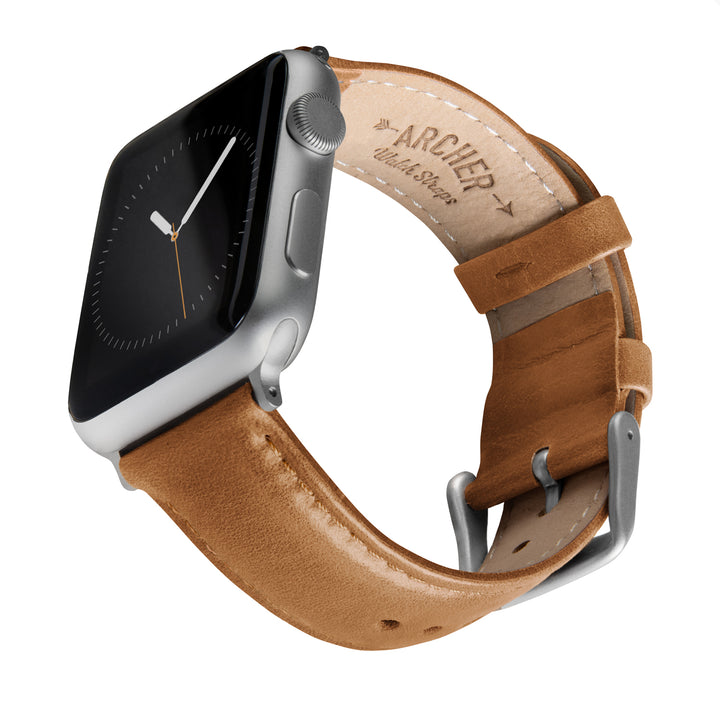 Apple Watch Leather Watch Band - Camel Tan/Matched/Silver Aluminum