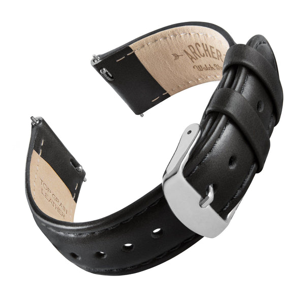 Quick Release Leather Watch Band - Black/Matched display picture 1
