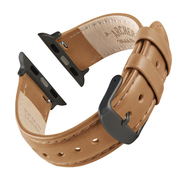 Apple Watch Leather Watch Band - Camel Tan/Matched/Space Gray