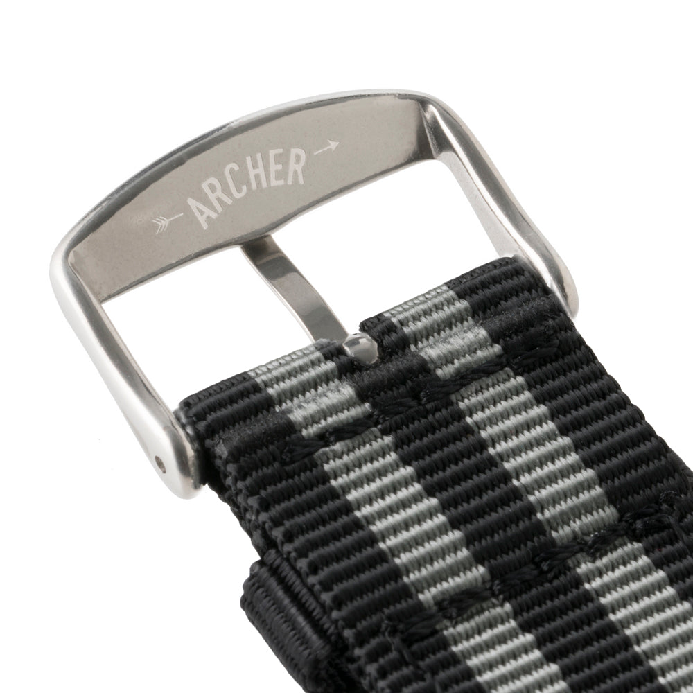 Archer Watch Straps 22mm Nylon Black/Gray Stainless Open Box Unused