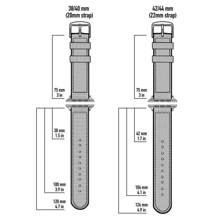 Apple Watch Seat Belt Nylon - Black/Stainless, ARC-AWSB-BLKS42, ARC-AWSB-BLKS38