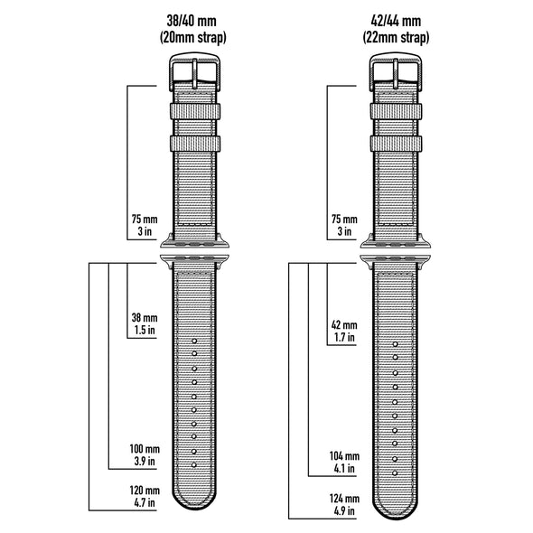 Apple Watch Seat Belt Nylon - Black/Stainless, ARC-AWSB-BLKS42, ARC-AWSB-BLKS38