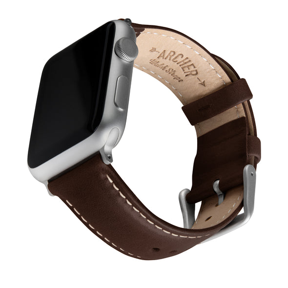 Apple Watch Leather - Dark Chestnut/Natural/Silver Aluminum