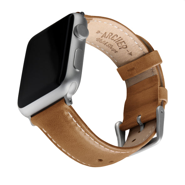 Apple Watch Leather - Camel Tan/Natural/Silver Aluminum