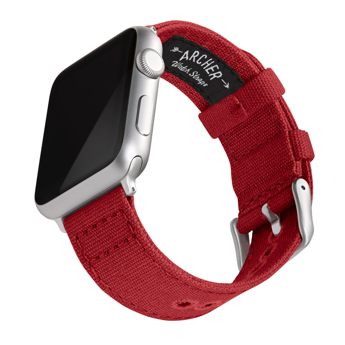 Apple Watch Canvas - Carmine Red/Silver Aluminum – Archer Watch Straps