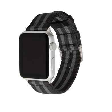 Apple Watch Seat Belt Nylon - Black and Gray (James Bond)/Stainless, ARC-AWSB-BLKGRYS42, ARC-AWSB-BLKGRYS38