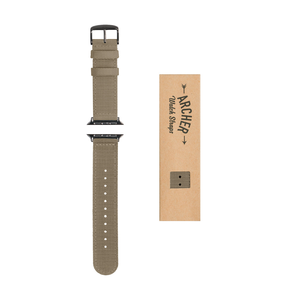 22mm Black x Khaki Rugged Nylon Military Watch Strap