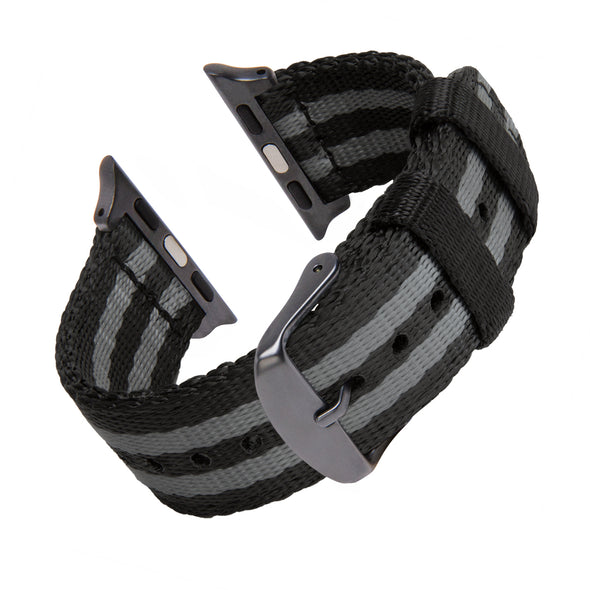 Apple Watch Seat Belt Nylon - Black and Gray (James Bond)/Gray, ARC-AWSB-BLKGRYG42, ARC-AWSB-BLKGRYG38